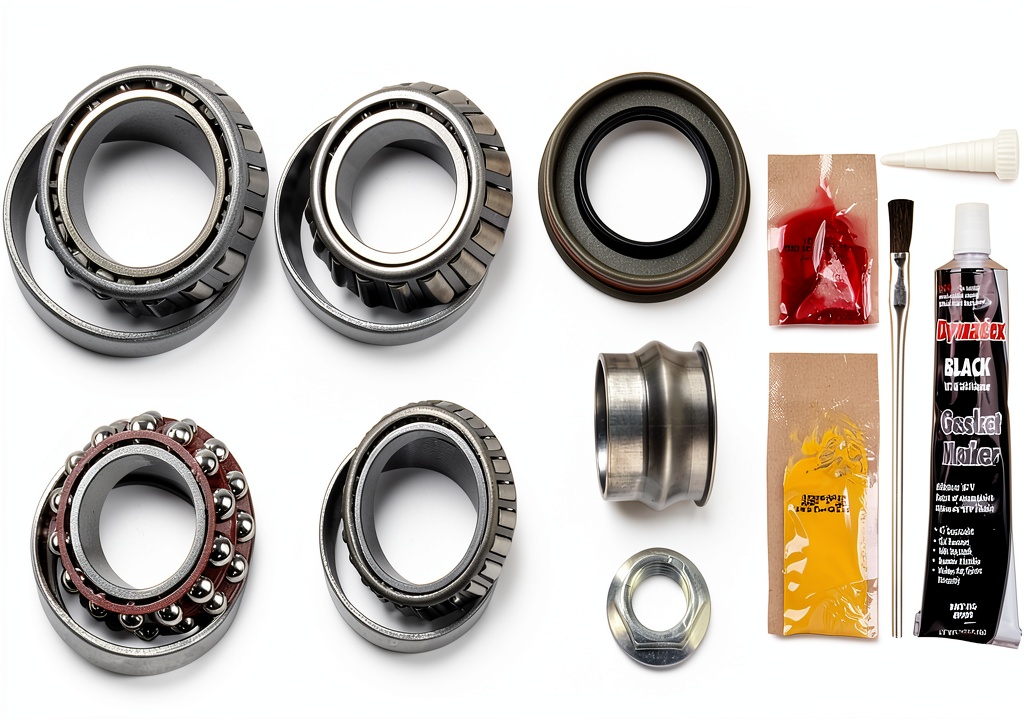 Installing Motive Gear Dana 44 differential bearing kit on a wooden workbench
