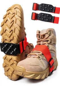 Ice Cleats AGOOL Snow Grip Shoe Spikes Orange Large 2 pcs-0