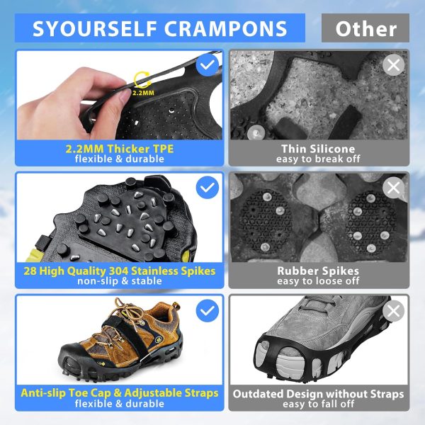 SYOURSELF Ice Cleats Crampons Black Medium Large X-Large 28 Spike-1