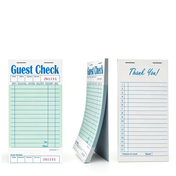 5 Pack Guest Check Books, Server Note Pads for Restaurant, Green Waiter Checkbook, Waitress Notepad, Food Receipt Book, Restaurant Order Pad 50 Sheets/Pack, 250 Total Tickets-1