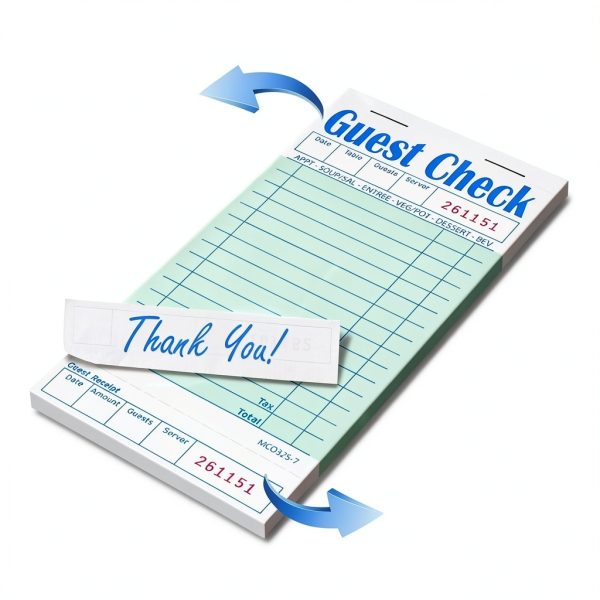 5 Pack Guest Check Books, Server Note Pads for Restaurant, Green Waiter Checkbook, Waitress Notepad, Food Receipt Book, Restaurant Order Pad 50 Sheets/Pack, 250 Total Tickets-2