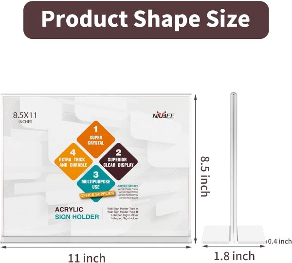 NIUBEE Acrylic Sign Holder 8.5x11 Horizontal 3‑Pack Double Sided Frame-1
