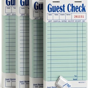 5 Pack Guest Check Books, Server Note Pads for Restaurant, Green Waiter Checkbook, Waitress Notepad, Food Receipt Book, Restaurant Order Pad 50 Sheets/Pack, 250 Total Tickets-0