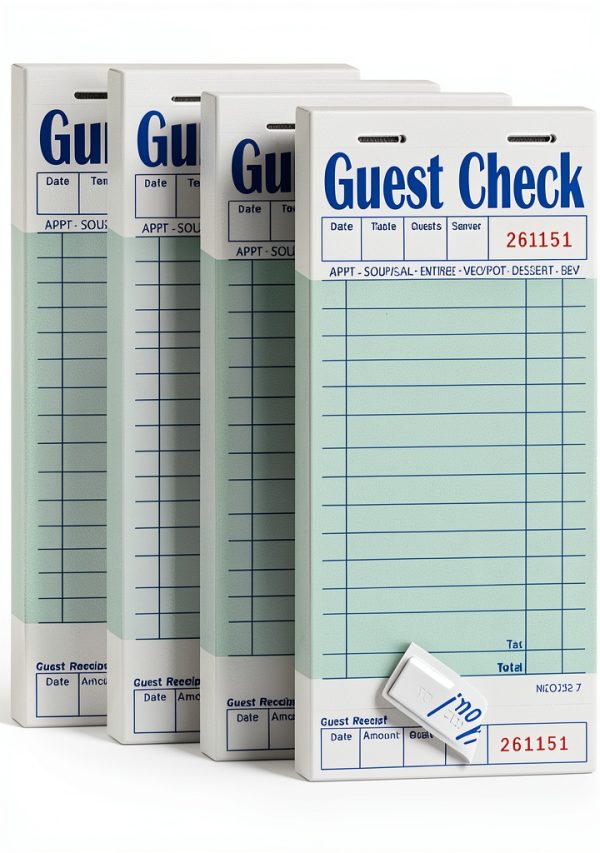 5 Pack Guest Check Books, Server Note Pads for Restaurant, Green Waiter Checkbook, Waitress Notepad, Food Receipt Book, Restaurant Order Pad 50 Sheets/Pack, 250 Total Tickets-0