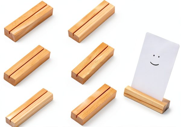 6 Pcs Wood Place Card Holders, Wooden Table Number Stands, Wooden Picture Holders Stands for Acrylic Signs, Wedding/Ceremony/Home/Party/Decoration Holders-0