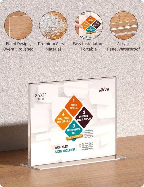 NIUBEE Acrylic Sign Holder 8.5x11 Horizontal 3‑Pack Double Sided Frame-2