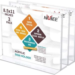 NIUBEE Acrylic Sign Holder 8.5x11 Horizontal 3‑Pack Double Sided Frame-0