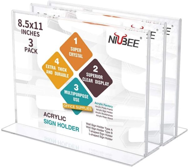 NIUBEE Acrylic Sign Holder 8.5x11 Horizontal 3‑Pack Double Sided Frame-0