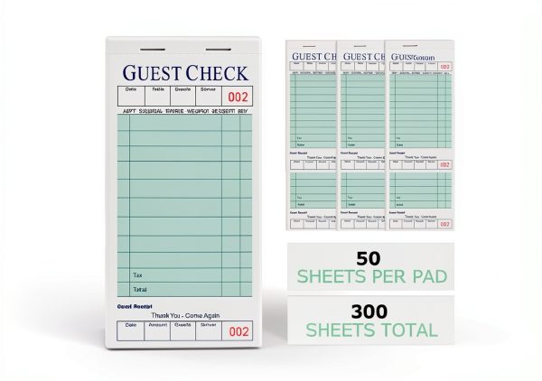 XKDOUS Server Books 6 Pack Green Guest Check Pads for Restaurants-1